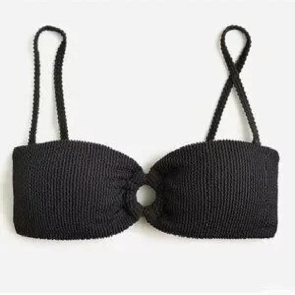 J. Crew Women's O Ring Textured Bikini Top Black Swimwear Beach Size 3X NWT - Picture 1 of 6